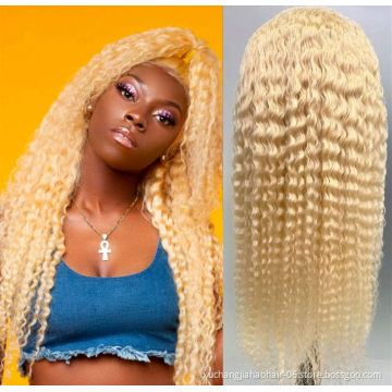 Cheap 40 inch human hair 613 virgin blonde deep wave  full lace wig with baby hair 360 HD lace frontal wigs for black women